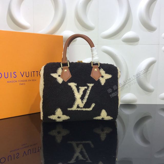 LV包 LV女包 M55422 經典Speedy25手袋 LVTeddy系列 LV羊毛枕頭包 手提包 LV單肩斜挎包  ydh3293